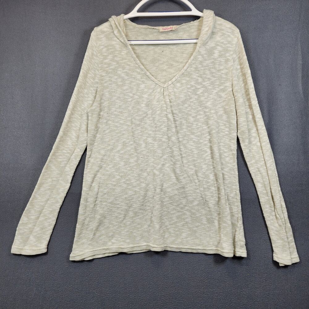 Fresh Produce Womens Top Large Grey Cream Pullover Hoodie Stretch Casual USA